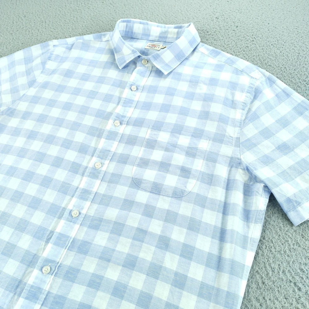 Faherty Shirt Mens XL Blue Check Cotton Linen Button Up Short Sleeve Summer
